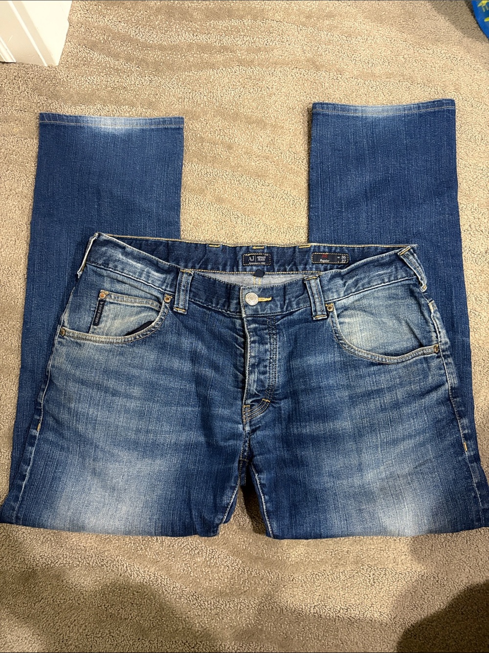 Armani Jeans Straight Leg Denim in Distressed Blue